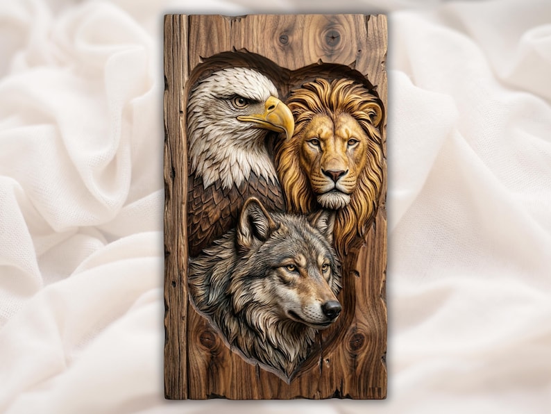 Eagle Lion Wolf STL bas-relief STL design