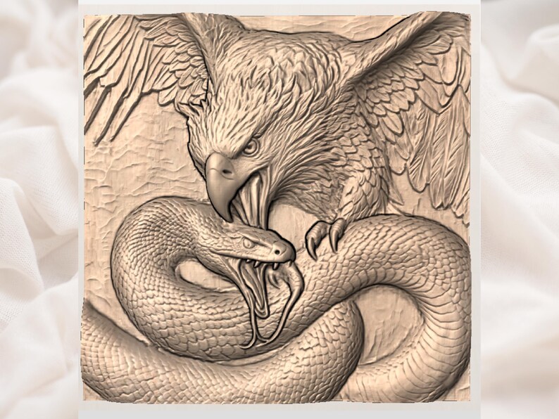 Eagle vs Snake 3D Relief STL File view 3
