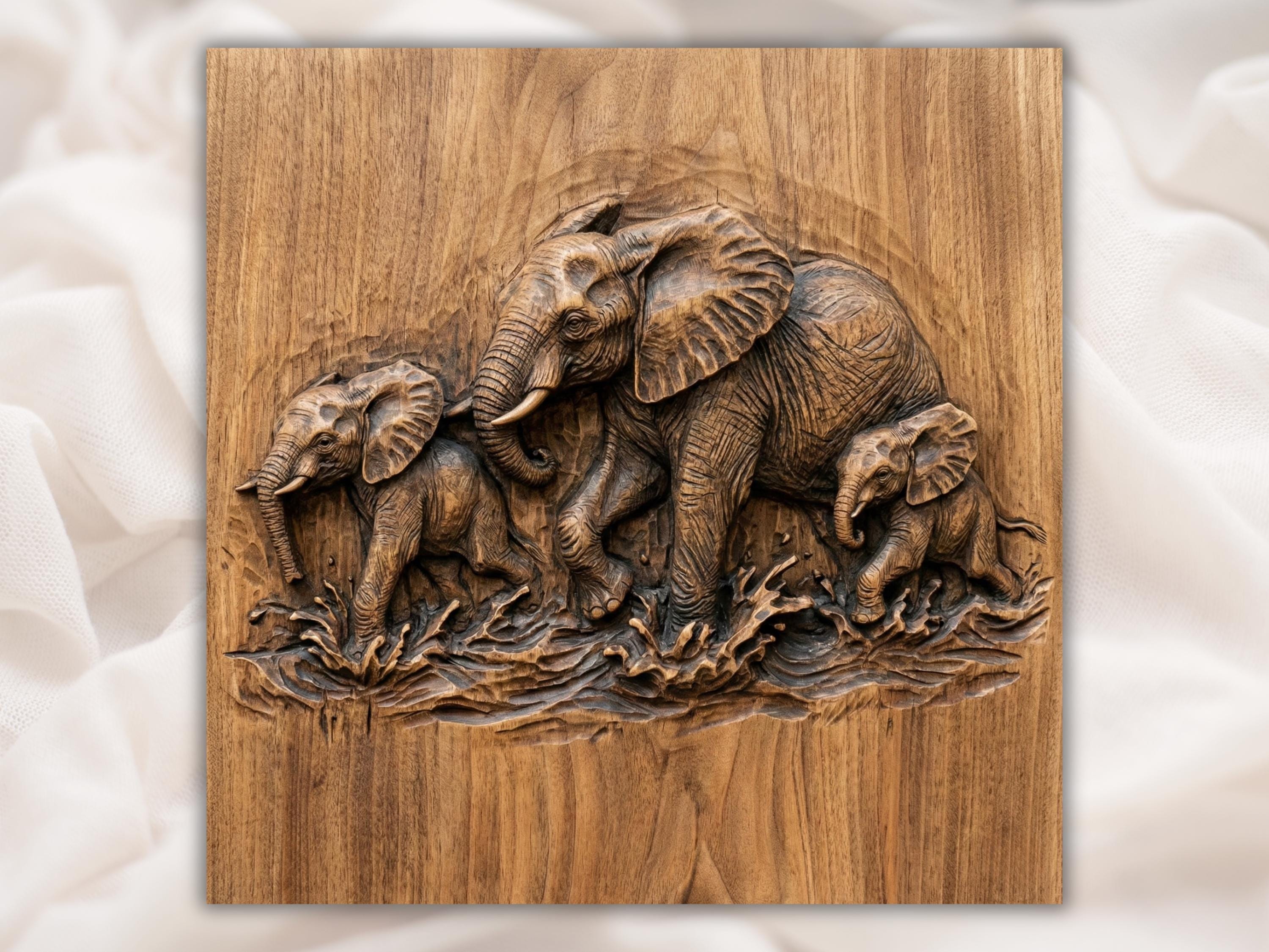 Elephant Striding Through Water Bas-Relief STL for CNC bas-relief STL design