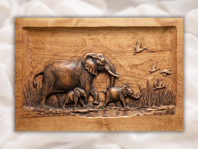 Elephant Family 3D Relief STL bas-relief STL design