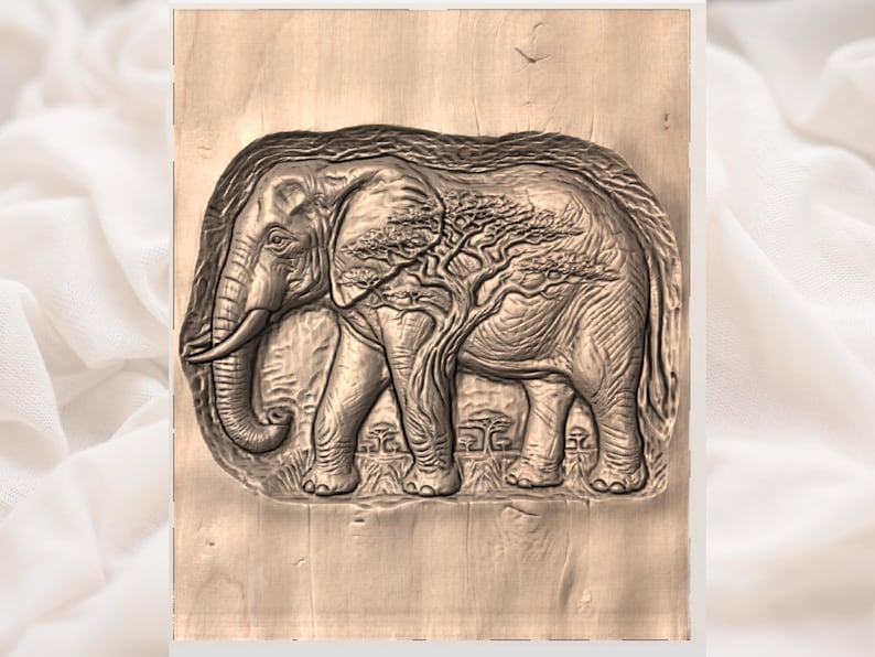 Elephant Safari 3D Relief STL view 3