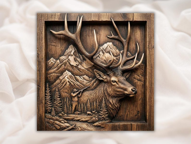 Elk Hunting 3D Relief STL bas-relief STL
