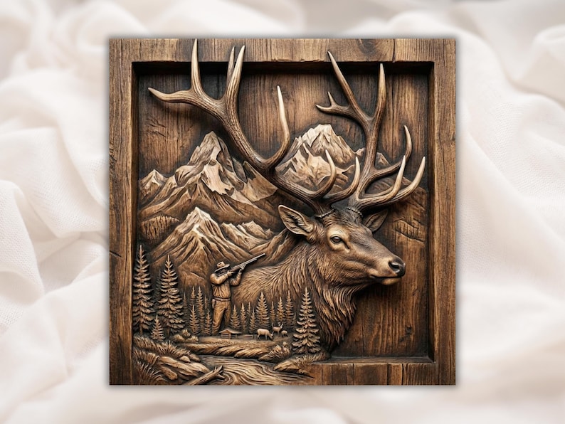 Elk Hunting 3D Relief STL bas-relief STL design