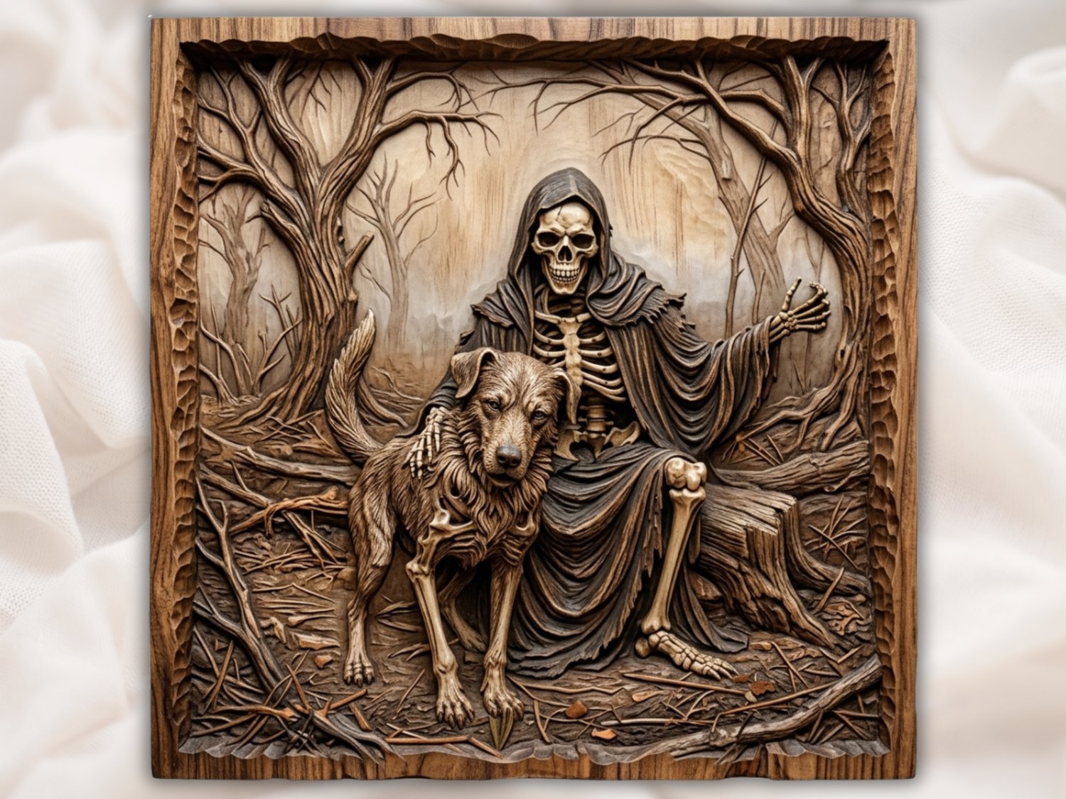 Eternal Bond Skeleton Reaper and Loyal Dog CNC Relief STL bas-relief STL design