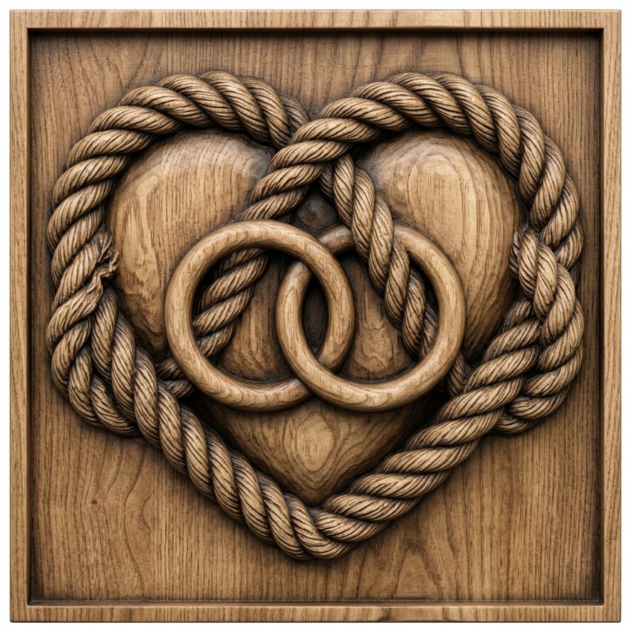 Eternal Love Interlocking Wedding Rings Rope Heart CNC Relief STL bas-relief STL design