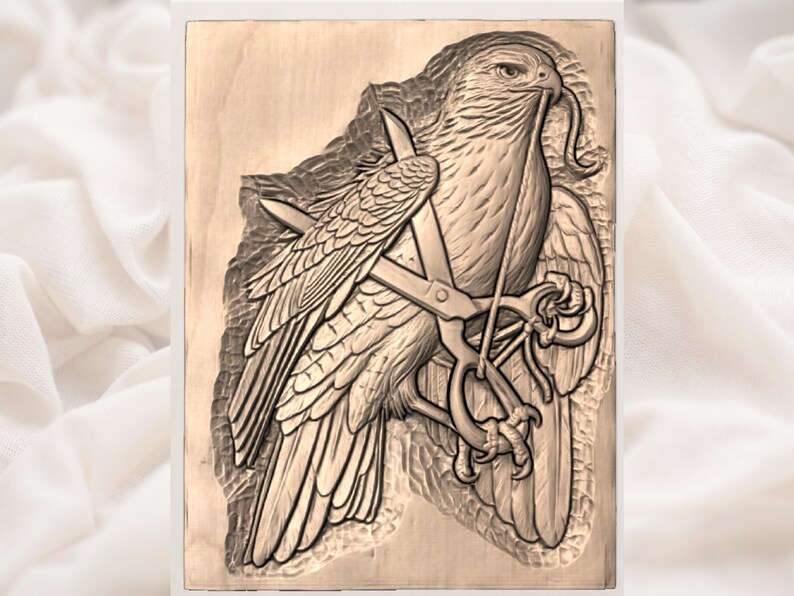 Falcon with Jesses 3D Relief STL view 3