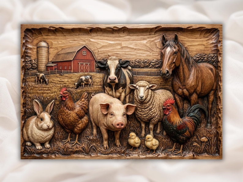 Farm Animals Barn Scene 3D Relief STL for CNC Router bas-relief STL