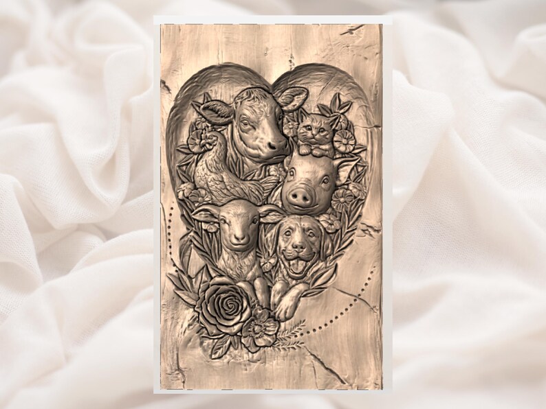 Farm Animals Heart 3D Relief STL view 3