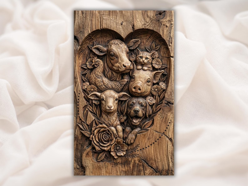 Farm Animals Heart 3D Relief STL bas-relief STL design