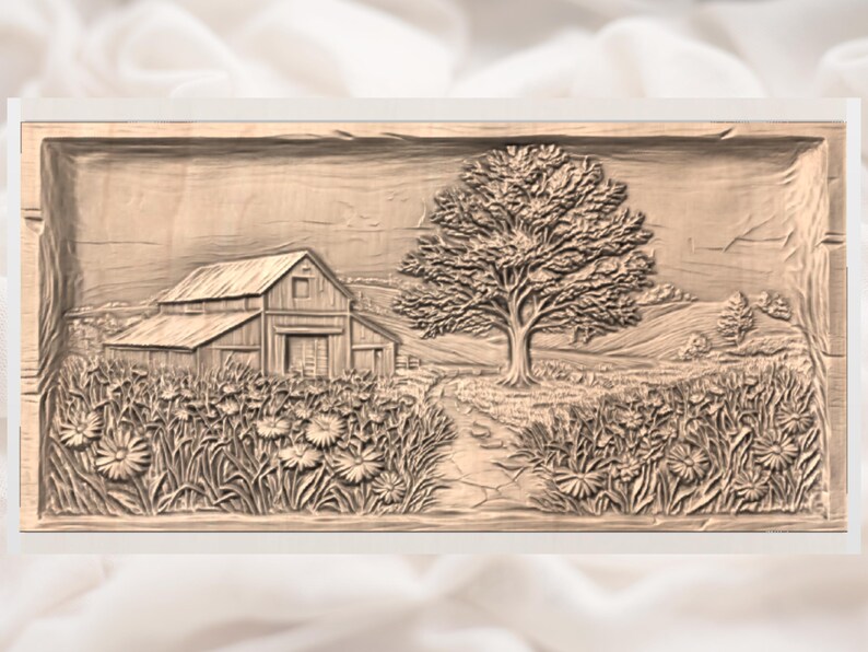Farmhouse Landscape 3D Relief STL view 3