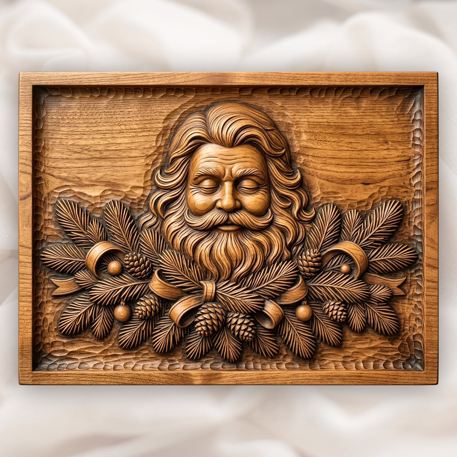 Father Christmas Pine Branch Wreath CNC Relief STL
