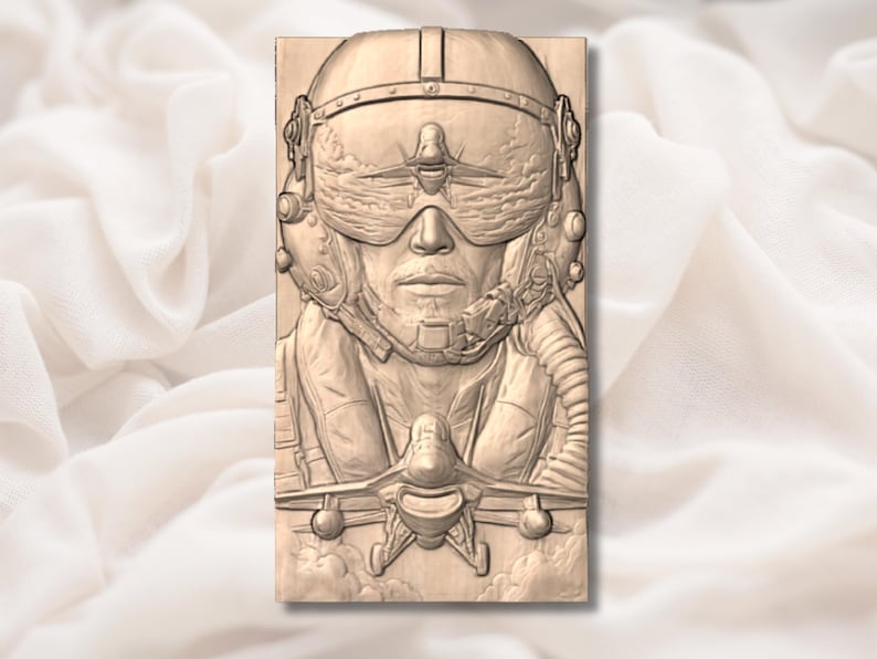 Fighter Pilot Helmet 3D Relief STL view 2