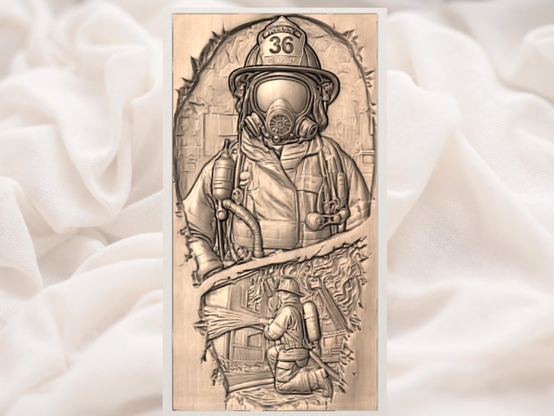 Firefighter Tribute 3D Relief STL view 3