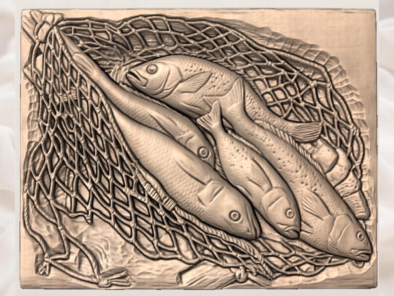 Fish in Net 3D Relief STL view 3