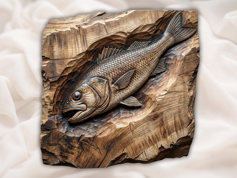 Bass Fish bas Relief STL bas-relief STL design
