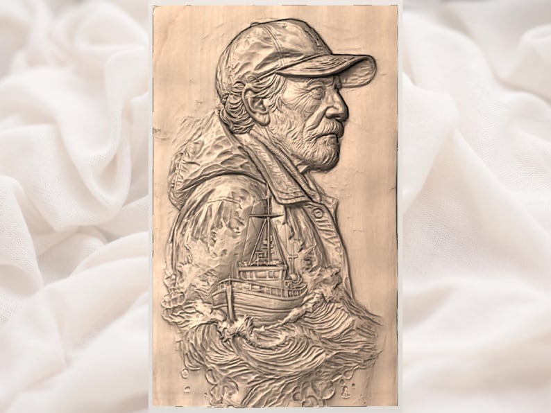 Fisherman Portrait 3D Relief STL File view 3