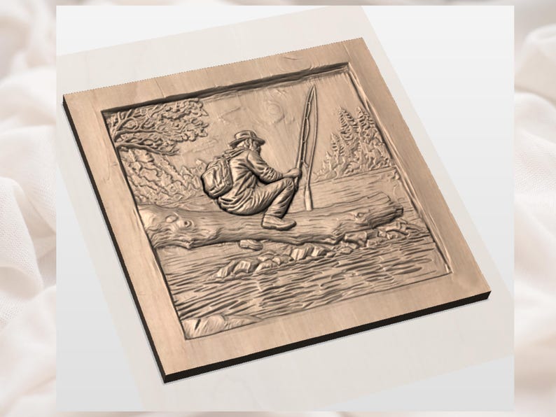 Fishing Man 3D Relief STL view 3