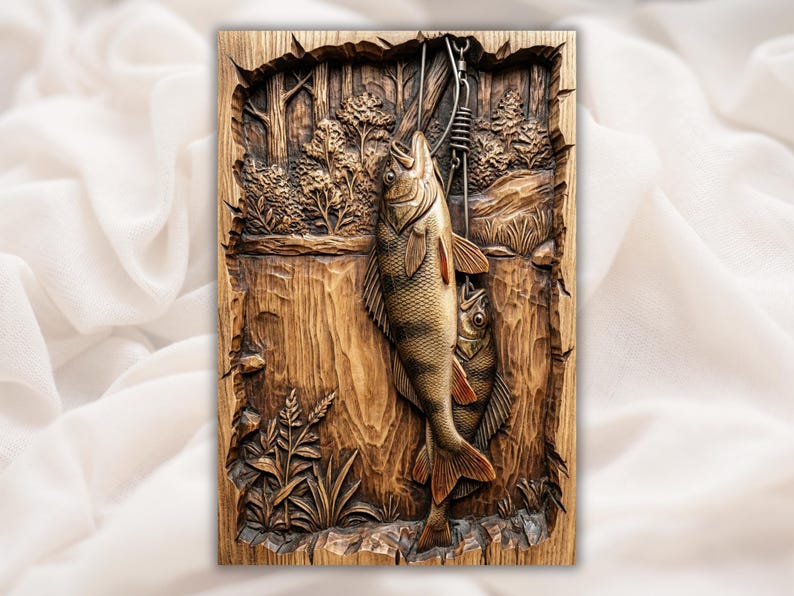 Fishing Scene 3D Relief STL bas-relief STL