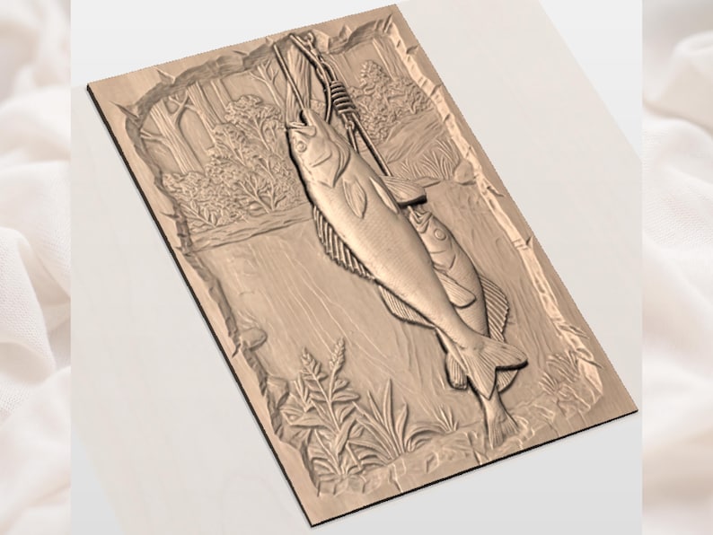 Fishing Scene 3D Relief STL view 2