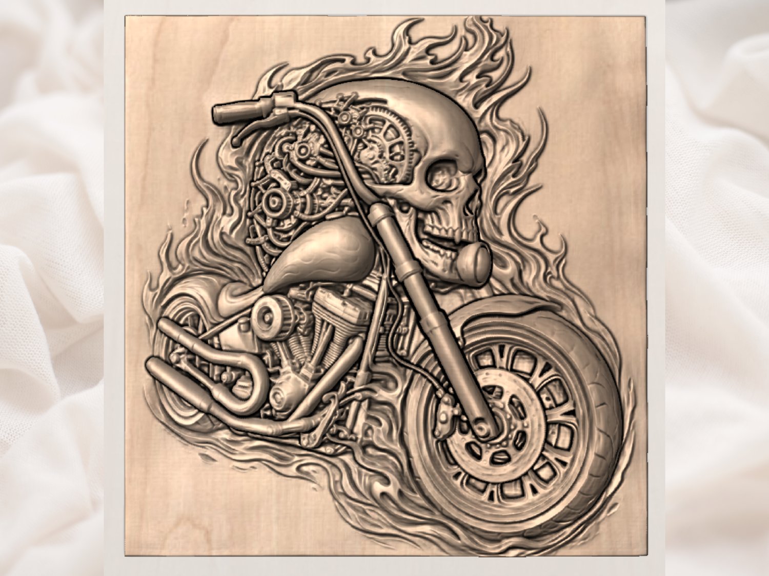 Flaming Mechanical Skull Chopper Wall Art view 3