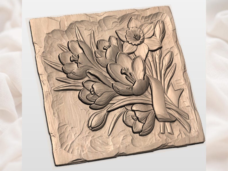 Floral Bouquet 3D Relief STL view 2