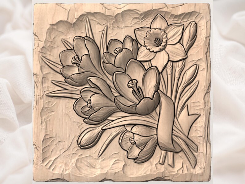 Floral Bouquet 3D Relief STL view 3