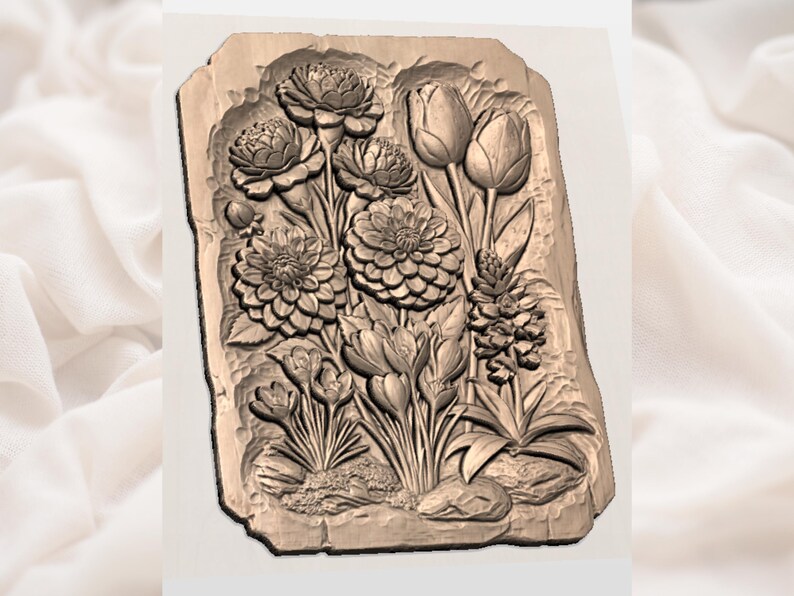 Floral Bouquet STL 3D Relief view 2