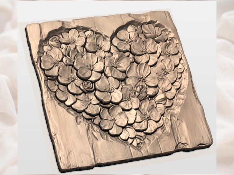 Floral Heart Relief STL view 2