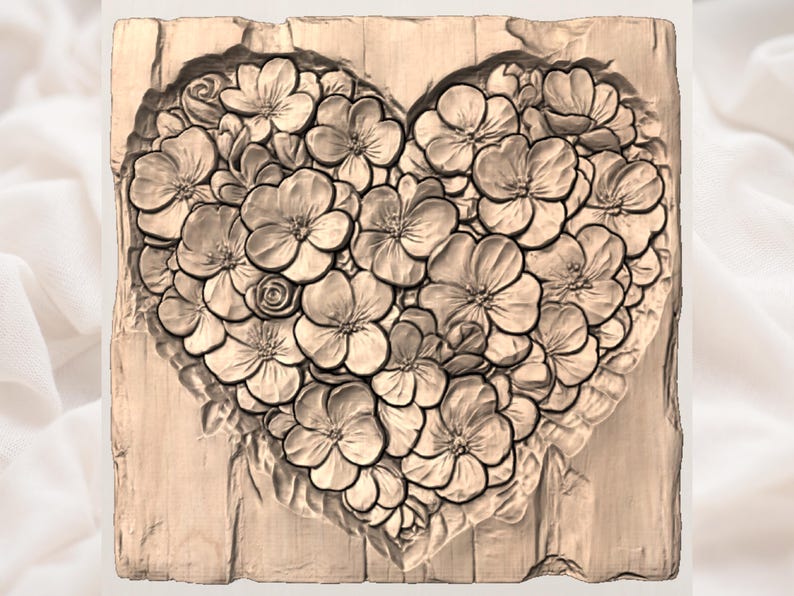 Floral Heart Relief STL view 3