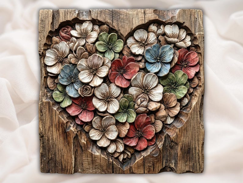 Floral Heart Relief STL bas-relief STL design