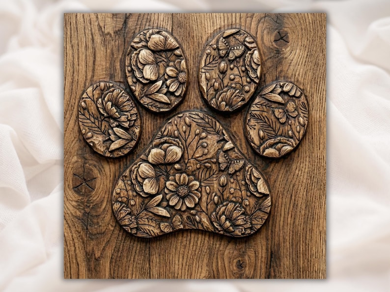 Floral Paw Print 3D Relief STL File bas-relief STL design