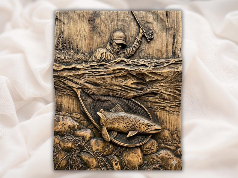 Fly Fishing 3D Relief STL bas-relief STL design