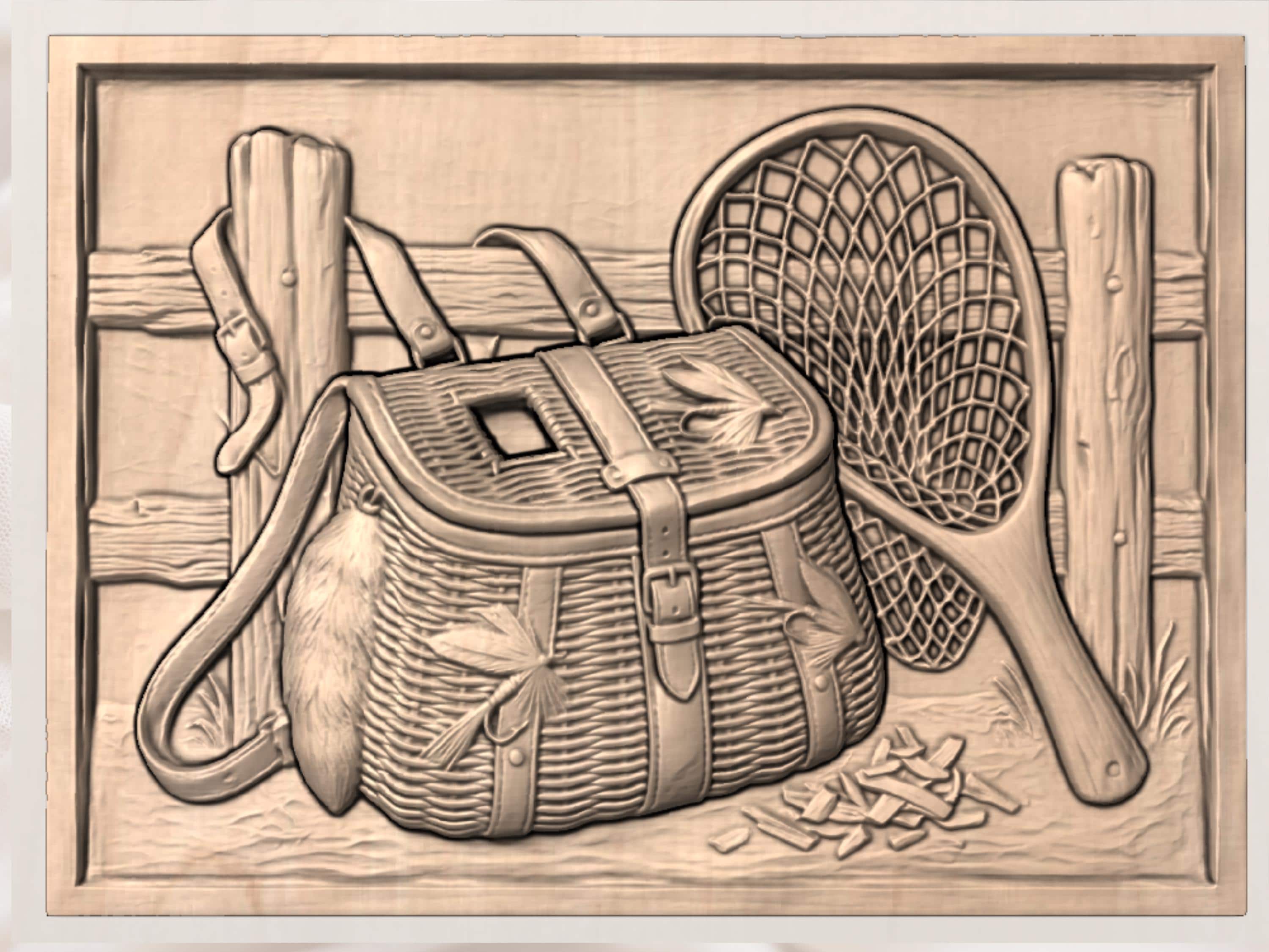 Fly Fishing Creel Relief STL view 3