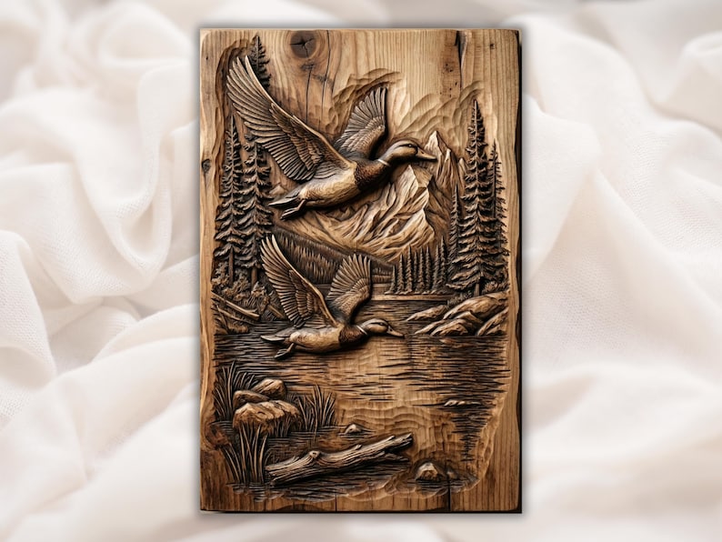 Flying Ducks Lake Scene 3D Relief STL bas-relief STL design