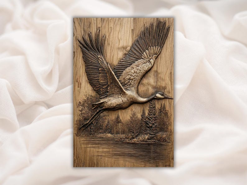 Flying Heron 3D Relief STL bas-relief STL design
