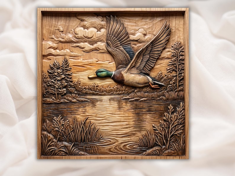 Flying Mallard Duck 3D Relief STL bas-relief STL design