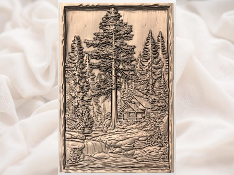 Forest Cabin Landscape 3D Relief STL view 3