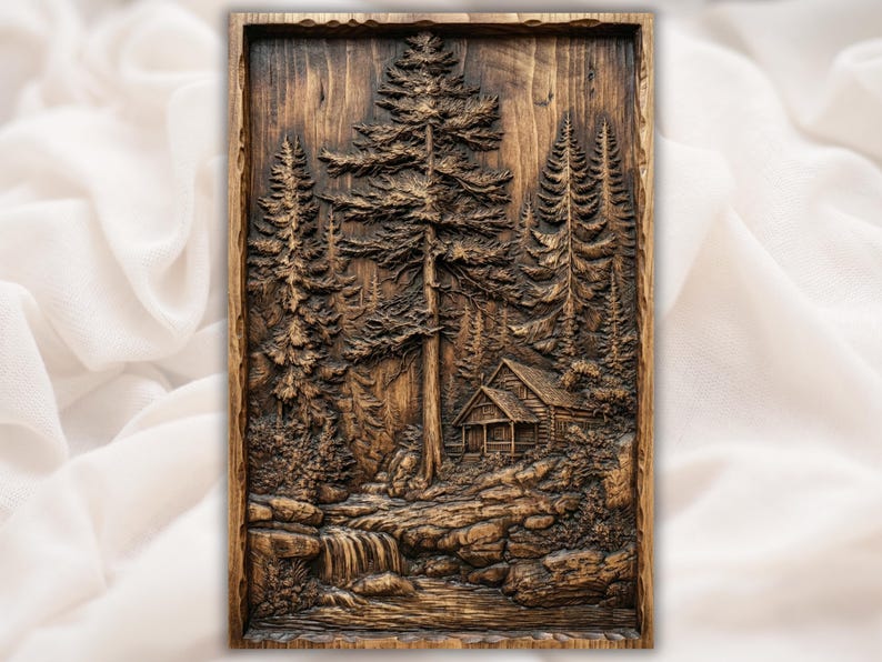 Forest Cabin Landscape 3D Relief STL bas-relief STL design