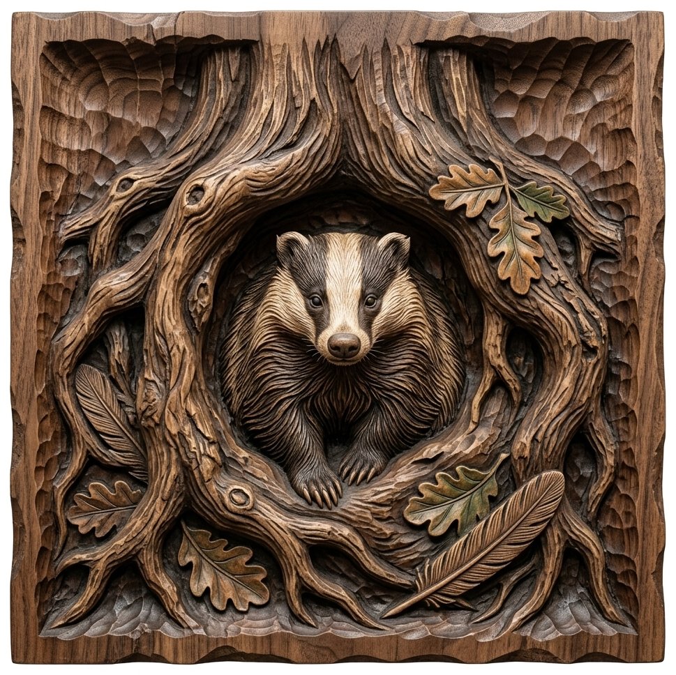Forest Guardian Badger Wildlife CNC Relief STL bas-relief STL design