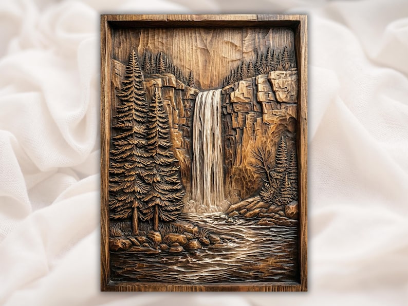 Forest Waterfall 3D STL File bas-relief STL design