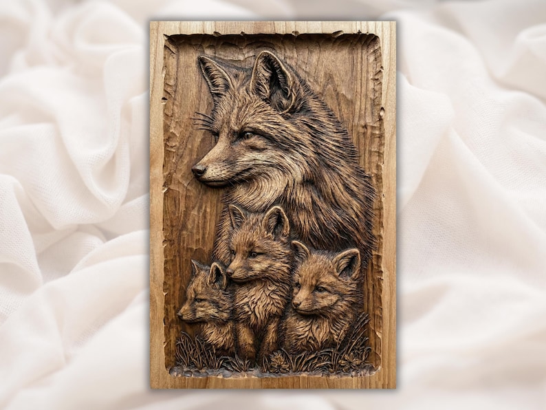Fox Family Relief STL bas-relief STL design