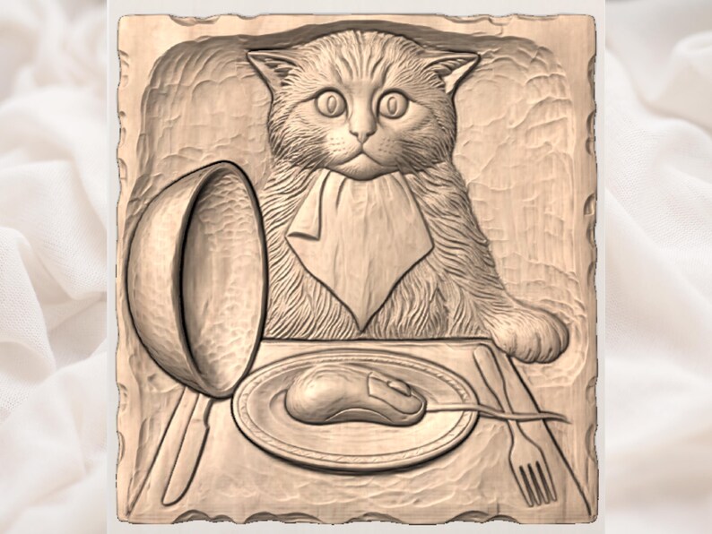 Funny Cat Dining STL view 3