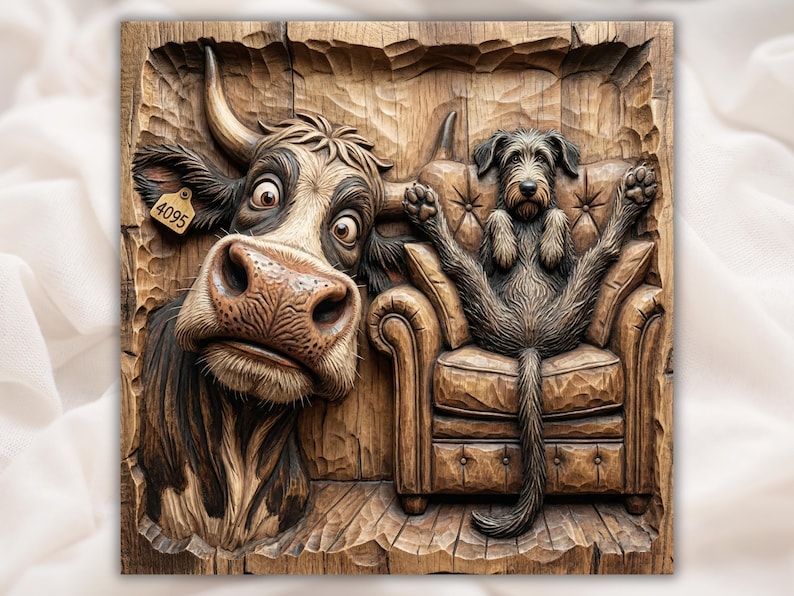 Funny Cow & Dog Relief STL bas-relief STL design
