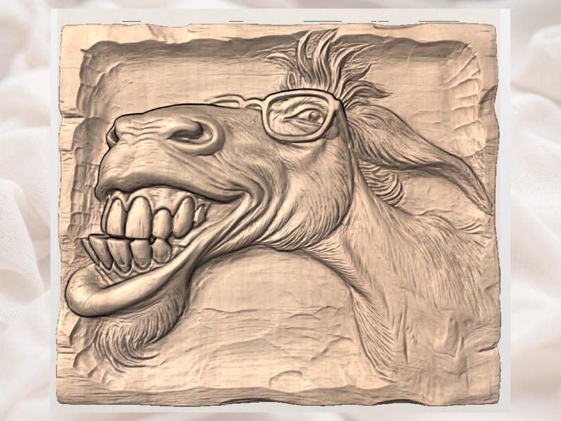 Funny Donkey Face 3D Relief STL view 3