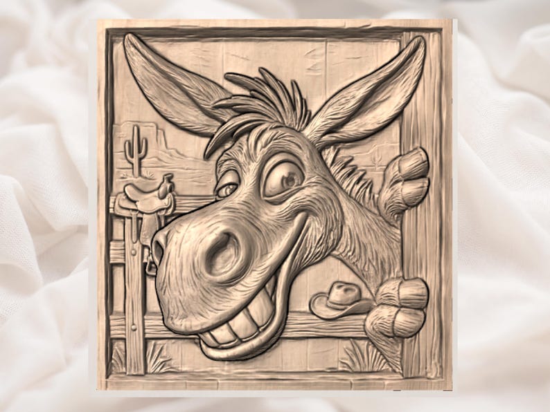 Funny Donkey 3D Relief STL view 3