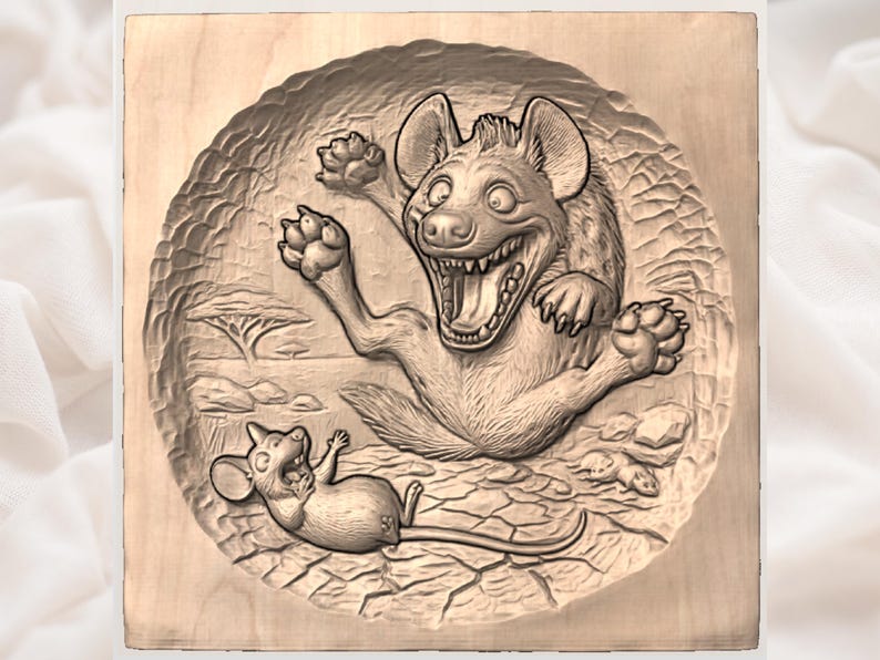 Funny Hyena & Mouse 3D Relief STL for CNC Router view 2