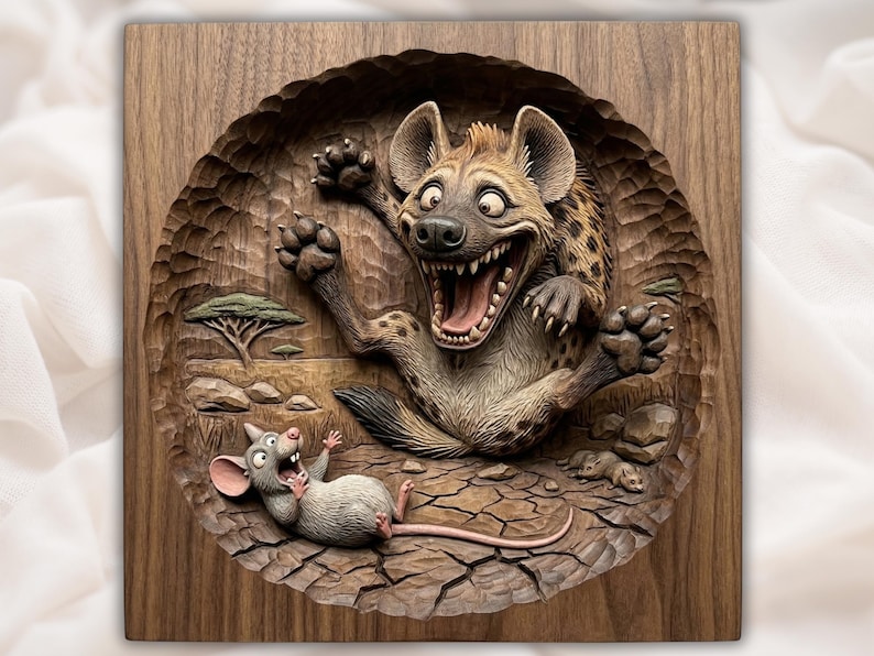 Funny Hyena & Mouse 3D Relief STL for CNC Router bas-relief STL design