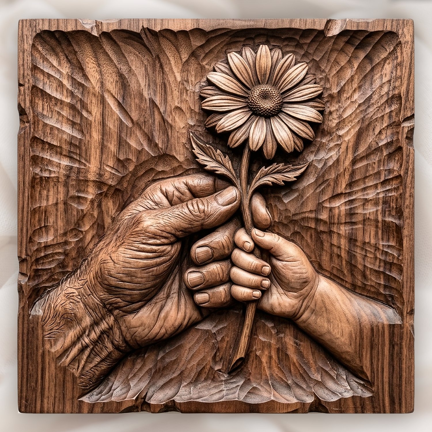 Generational Hands Holding Flower CNC Relief STL