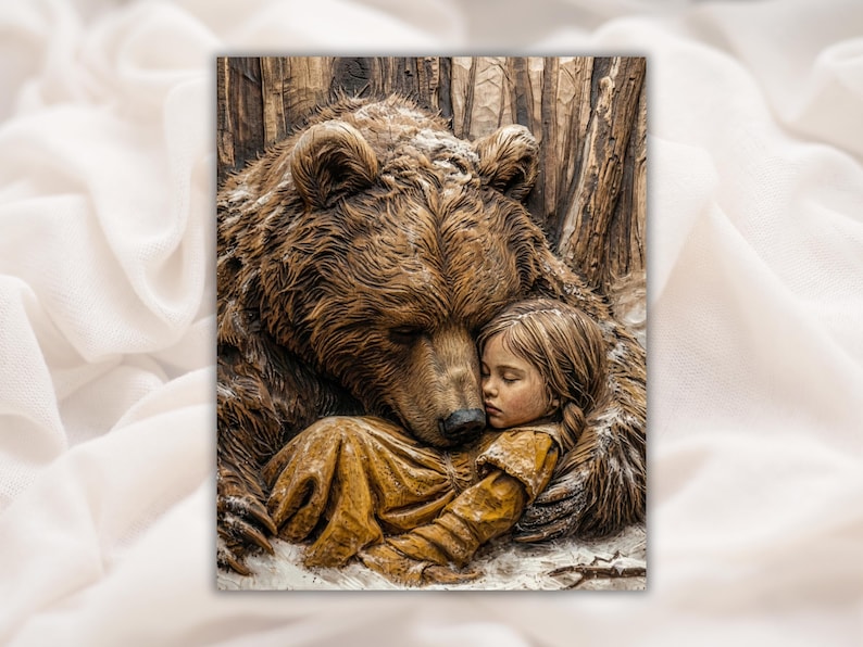 Girl & Bear 3D Relief STL bas-relief STL