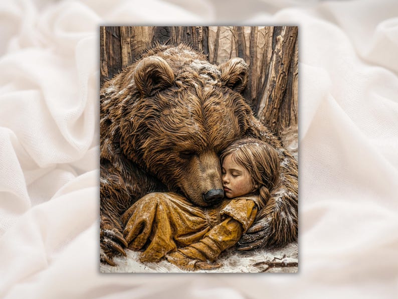 Girl & Bear 3D Relief STL bas-relief STL design